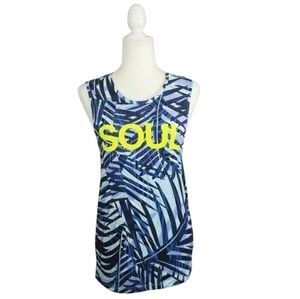 Soulcycle blue palm leaf print SOUL sleeveless active top women's size Small